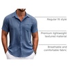 image:imageCOOFANDY Mens Button Down Short Sleeve Shirt Casual Shirts Summer Beach Textured Shirts with PocketDenim Blue