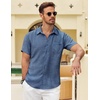 image:imageCOOFANDY Mens Button Down Short Sleeve Shirt Casual Shirts Summer Beach Textured Shirts with PocketDenim Blue