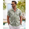 image:imageCOOFANDY Mens Button Down Short Sleeve Shirt Casual Shirts Summer Beach Textured Shirts with PocketGreenwhite Leaves