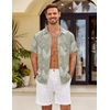 image:imageCOOFANDY Mens Button Down Short Sleeve Shirt Casual Shirts Summer Beach Textured Shirts with PocketGreenwhite Leaves