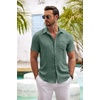 image:imageCOOFANDY Mens Button Down Short Sleeve Shirt Casual Shirts Summer Beach Textured Shirts with PocketGrey Green
