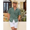 image:imageCOOFANDY Mens Button Down Short Sleeve Shirt Casual Shirts Summer Beach Textured Shirts with PocketGrey Green