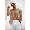 image:imageCOOFANDY Mens Button Down Short Sleeve Shirt Casual Shirts Summer Beach Textured Shirts with PocketLight Khaki