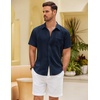 image:imageCOOFANDY Mens Button Down Short Sleeve Shirt Casual Shirts Summer Beach Textured Shirts with PocketNavy Blue