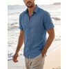 image:imageCOOFANDY Mens Casual Button Down Shirt Short Sleeve Summer Shirt for Beach Vacation Resort WearDenim Blue