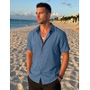image:imageCOOFANDY Mens Casual Button Down Shirt Short Sleeve Summer Shirt for Beach Vacation Resort WearDenim Blue