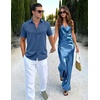 image:imageCOOFANDY Mens Casual Button Down Shirt Short Sleeve Summer Shirt for Beach Vacation Resort WearDenim Blue
