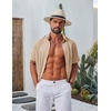 image:imageCOOFANDY Mens Casual Button Down Shirt Short Sleeve Summer Shirt for Beach Vacation Resort WearLight Khaki
