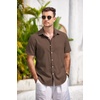 image:imageCOOFANDY Mens Casual Button Down Shirts Short Sleeve Linen Shirts Summer Beach Dress ShirtBrown