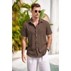 image:imageCOOFANDY Mens Casual Button Down Shirts Short Sleeve Linen Shirts Summer Beach Dress ShirtBrown