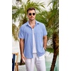 image:imageCOOFANDY Mens Casual Button Down Shirts Short Sleeve Linen Shirts Summer Beach Dress ShirtLight Blue