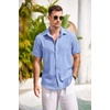 image:imageCOOFANDY Mens Casual Button Down Shirts Short Sleeve Linen Shirts Summer Beach Dress ShirtLight Blue