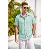 image:imageCOOFANDY Mens Casual Button Down Shirts Short Sleeve Linen Shirts Summer Beach Dress ShirtLight Green