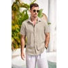 image:imageCOOFANDY Mens Casual Button Down Shirts Short Sleeve Linen Shirts Summer Beach Dress ShirtLight Khaki