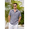 image:imageCOOFANDY Mens Casual Button Down Shirts Short Sleeve Linen Shirts Summer Beach Dress ShirtShort Sleeve  Blue