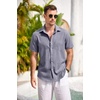 image:imageCOOFANDY Mens Casual Button Down Shirts Short Sleeve Linen Shirts Summer Beach Dress ShirtShort Sleeve  Blue