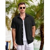 image:imageCOOFANDY Mens Casual Button Down Shirts Short Sleeve Linen Shirts Summer Beach Dress ShirtShort Sleeve  Dark Black