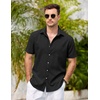 image:imageCOOFANDY Mens Casual Button Down Shirts Short Sleeve Linen Shirts Summer Beach Dress ShirtShort Sleeve  Dark Black