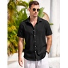 image:imageCOOFANDY Mens Casual Button Down Shirts Short Sleeve Linen Shirts Summer Beach Dress ShirtShort Sleeve  Dark Black