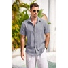 image:imageCOOFANDY Mens Casual Button Down Shirts Short Sleeve Linen Shirts Summer Beach Dress ShirtShort Sleeve  Grey