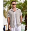 image:imageCOOFANDY Mens Casual Button Down Shirts Short Sleeve Linen Shirts Summer Beach Dress ShirtShort Sleeve  Light Gray