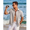 image:imageCOOFANDY Mens Casual Button Down Shirts Short Sleeve Linen Shirts Summer Beach Dress ShirtShort Sleeve  Light Gray