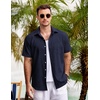 image:imageCOOFANDY Mens Casual Button Down Shirts Short Sleeve Linen Shirts Summer Beach Dress ShirtShort Sleeve  Navy Blue