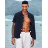 image:imageCOOFANDY Mens Casual Button Down Shirts Short Sleeve Linen Shirts Summer Beach Dress ShirtShort Sleeve  Navy Blue