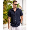 image:imageCOOFANDY Mens Casual Button Down Shirts Short Sleeve Linen Shirts Summer Beach Dress ShirtShort Sleeve  Navy Blue