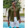 image:imageCOOFANDY Mens Casual Button Down Shirts Short Sleeve Textured Summer Beach ShirtsArmy Green