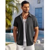 image:imageCOOFANDY Mens Casual Button Down Shirts Short Sleeve Textured Summer Beach ShirtsBlack