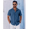 image:imageCOOFANDY Mens Casual Button Down Shirts Short Sleeve Textured Summer Beach ShirtsDark Blue