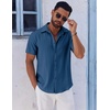 image:imageCOOFANDY Mens Casual Button Down Shirts Short Sleeve Textured Summer Beach ShirtsDark Blue
