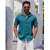 image:imageCOOFANDY Mens Casual Button Down Shirts Short Sleeve Textured Summer Beach ShirtsLake Blue