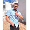 image:imageCOOFANDY Mens Casual Button Down Shirts Short Sleeve Textured Summer Beach ShirtsLight Blue