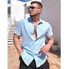 image:imageCOOFANDY Mens Casual Button Down Shirts Short Sleeve Textured Summer Beach ShirtsLight Blue