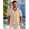 image:imageCOOFANDY Mens Casual Button Down Shirts Short Sleeve Textured Summer Beach ShirtsLight Khaki