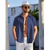 image:imageCOOFANDY Mens Casual Button Down Shirts Short Sleeve Textured Summer Beach ShirtsNavy Blue