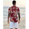 image:imageCOOFANDY Mens Casual Button Down Shirts Short Sleeve Textured Summer Beach ShirtsRed  Tropical Leaf