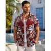 image:imageCOOFANDY Mens Casual Button Down Shirts Short Sleeve Textured Summer Beach ShirtsRed  Tropical Leaf