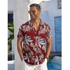 image:imageCOOFANDY Mens Casual Button Down Shirts Short Sleeve Textured Summer Beach ShirtsRed  Tropical Leaf