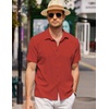 image:imageCOOFANDY Mens Casual Button Down Short Sleeve Shirt Textured Summer Beach Vacation ShirtRed