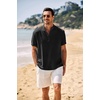 image:imageCOOFANDY Mens Casual Henley Shirt Band Collar Short Sleeve Shirt Summer Beach Hippie TShirtBlack