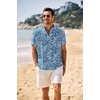 image:imageCOOFANDY Mens Casual Henley Shirt Band Collar Short Sleeve Shirt Summer Beach Hippie TShirtBlue Palm Leaf