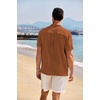 image:imageCOOFANDY Mens Casual Henley Shirt Band Collar Short Sleeve Shirt Summer Beach Hippie TShirtBrown