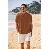 image:imageCOOFANDY Mens Casual Henley Shirt Band Collar Short Sleeve Shirt Summer Beach Hippie TShirtBrown