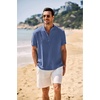 image:imageCOOFANDY Mens Casual Henley Shirt Band Collar Short Sleeve Shirt Summer Beach Hippie TShirtDark Blue