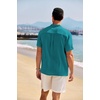 image:imageCOOFANDY Mens Casual Henley Shirt Band Collar Short Sleeve Shirt Summer Beach Hippie TShirtDark Peacock Blue