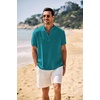 image:imageCOOFANDY Mens Casual Henley Shirt Band Collar Short Sleeve Shirt Summer Beach Hippie TShirtDark Peacock Blue