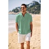 image:imageCOOFANDY Mens Casual Henley Shirt Band Collar Short Sleeve Shirt Summer Beach Hippie TShirtIce Green